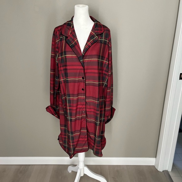 Womens ModCloth Red Plaid Breakfast For Dinner Pajama Shirt Dress XL NEW - Picture 2 of 8